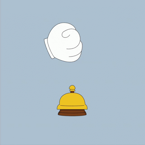 A Cartoon Illustration Of A Hand Knocking A Bell With The Words Bing Bong Above It GIF