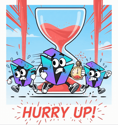 A Cartoon Illustration Of A Hourglass With The Words Hurry Up Below It GIF