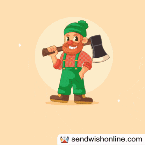 A Cartoon Illustration Of A Man Holding An Axe And The Words He 'S A Peasant Below Him GIF