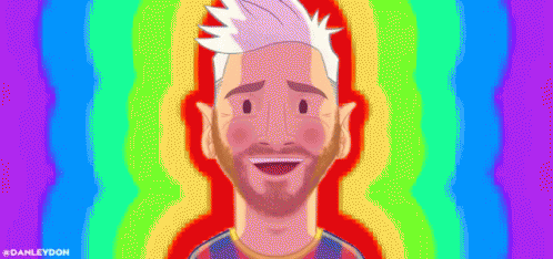 A Cartoon Illustration Of A Man With A Rainbow Background And The Hashtag #Danleydom GIF