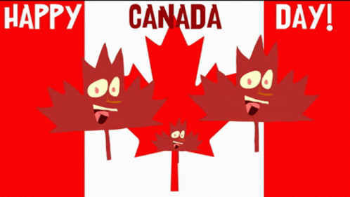a cartoon illustration of a maple leaf with the words happy canada day