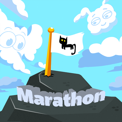 A Cartoon Illustration Of A Marathon With A Flag On Top GIF