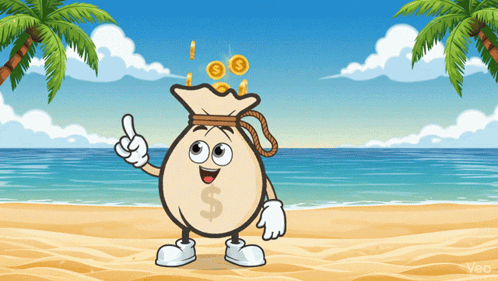 A Cartoon Illustration Of A Money Bag With A Dollar Sign On It GIF
