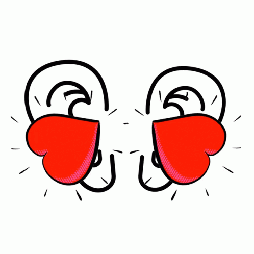 A Cartoon Illustration Of A Pair Of Ears With A Red Heart In The Middle GIF