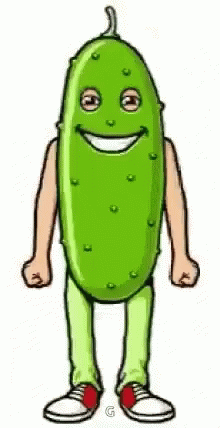 A Cartoon Illustration Of A Pickle With Arms And Legs . GIF