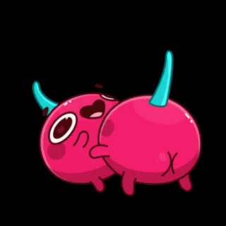 A Cartoon Illustration Of A Pink Monster With Horns . GIF