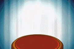 A Cartoon Illustration Of A Podium With A Red Cushion And A Blue Background . GIF
