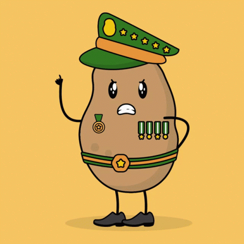 A Cartoon Illustration Of A Potato Wearing A Military Uniform And Hat GIF