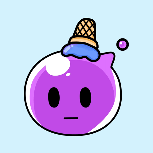 a cartoon illustration of a purple blob with an ice cream cone on its head