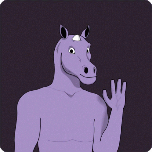 A Cartoon Illustration Of A Purple Unicorn Waving His Hand GIF