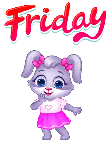 a cartoon illustration of a rabbit with the word friday behind it