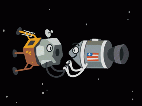 A Cartoon Illustration Of A Spaceship With An American Flag On The Side GIF