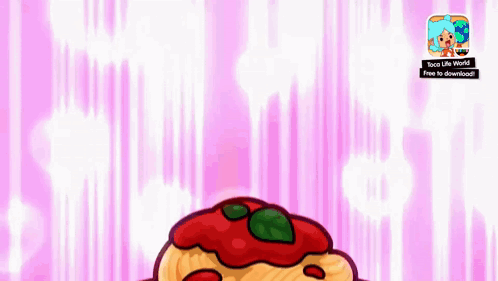 A Cartoon Illustration Of A Spaghetti Dish With Tomato Sauce And Basil GIF