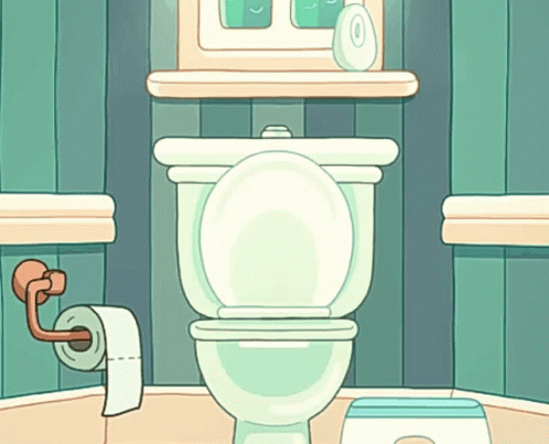 A Cartoon Illustration Of A Toilet With A Roll Of Toilet Paper On The Wall GIF