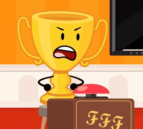 A Cartoon Illustration Of A Trophy Sitting Next To A Box That Says Ff GIF