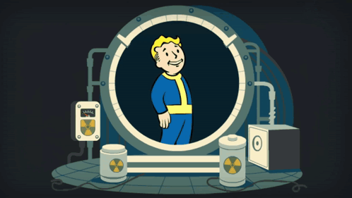 A Cartoon Illustration Of A Vault With A Nuclear Symbol GIF