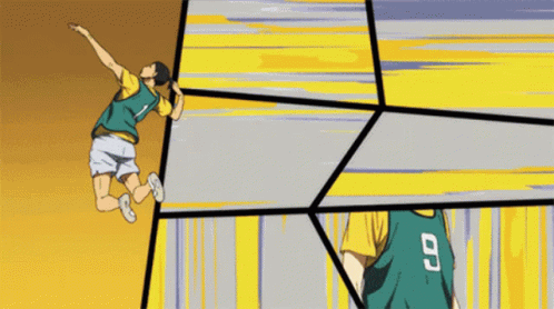 A Cartoon Illustration Of A Volleyball Player Jumping In The Air . GIF