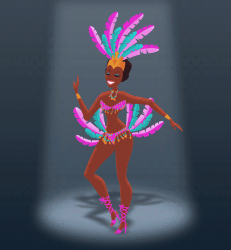 a cartoon illustration of a woman in a colorful costume