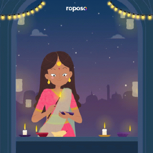 A Cartoon Illustration Of A Woman Lighting A Candle With The Words " Roopsa " On The Bottom GIF