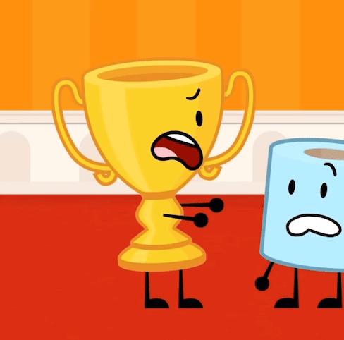 A Cartoon Illustration Of A Yellow Trophy And A Blue Cube GIF