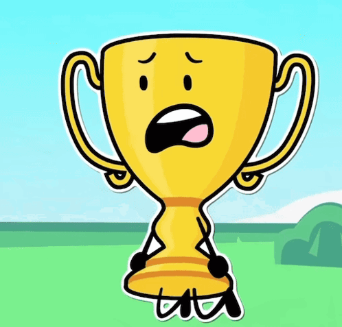 A Cartoon Illustration Of A Yellow Trophy With A Surprised Face GIF
