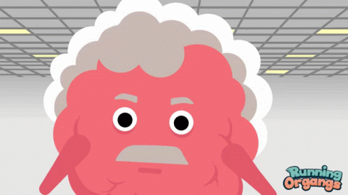 A Cartoon Illustration Of An Angry Brain With Running Organs Written On The Bottom GIF