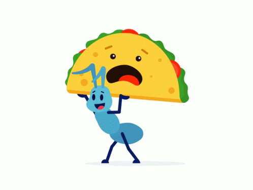 A Cartoon Illustration Of An Ant Carrying A Taco With A Sad Face GIF