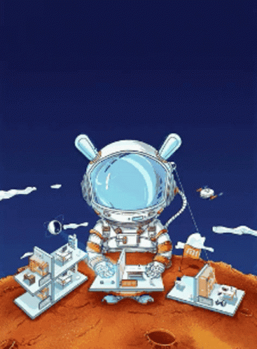 A Cartoon Illustration Of An Astronaut On Mars GIF