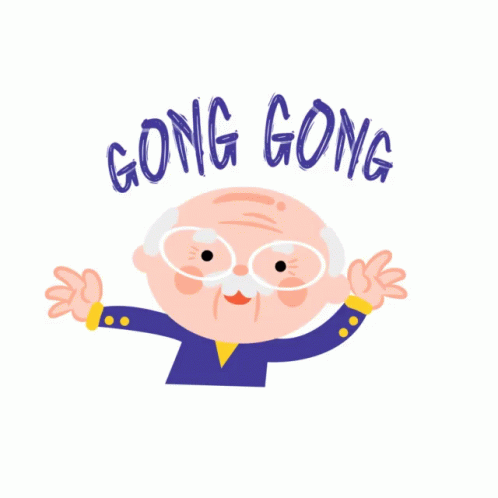 A Cartoon Illustration Of An Elderly Man With The Words Gong Gong Written Above Him GIF