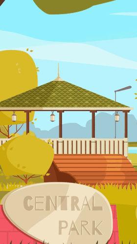 A Cartoon Illustration Of Central Park With A Gazebo GIF
