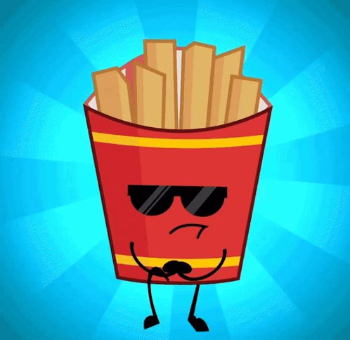 A Cartoon Illustration Of French Fries With Sunglasses And A Mustache GIF