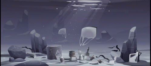 A Cartoon Illustration Of Garbage In The Ocean Including A Plastic Bag GIF