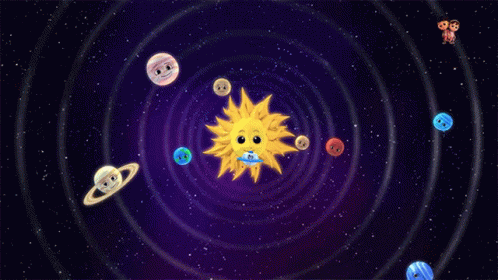 A Cartoon Illustration Of The Solar System With Planets And The Sun GIF