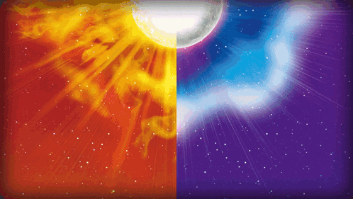 a cartoon illustration of the sun and moon in the night sky