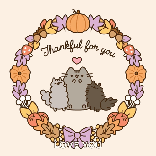 A Cartoon Illustration Of Two Cats With The Words Thankful For You Love You GIF