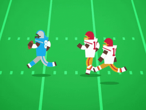 A Cartoon Illustration Of Two Football Players Running On The Field GIF