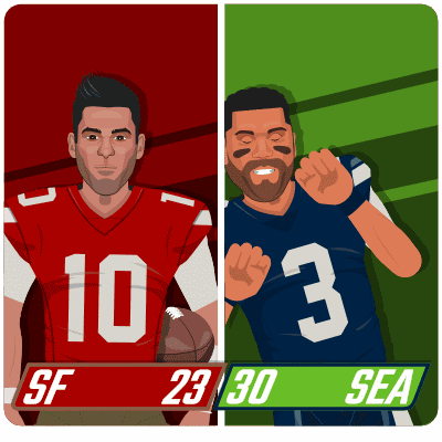 A Cartoon Illustration Of Two Football Players With Sf 23 And Sea 30 Written On The Bottom GIF