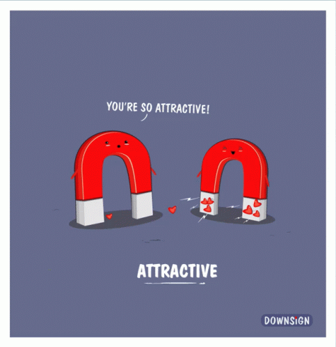 a cartoon illustration of two magnets with the words " you 're so attractive " on the bottom