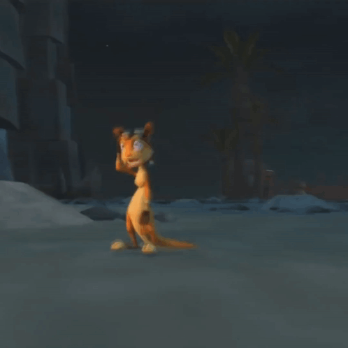A Cartoon Kangaroo Wearing Goggles Is Standing In The Dark GIF