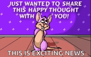a cartoon kangaroo with the words just wanted to share this happy thought with you this is exciting news