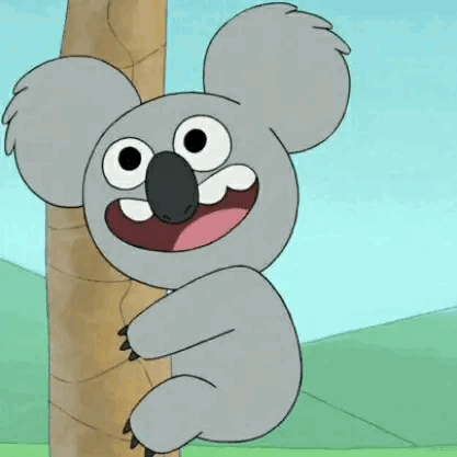A Cartoon Koala Is Sitting On Top Of A Palm Tree . GIF