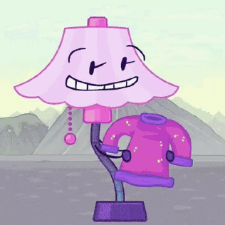 A Cartoon Lamp With A Face And A Sweater Attached To It . GIF