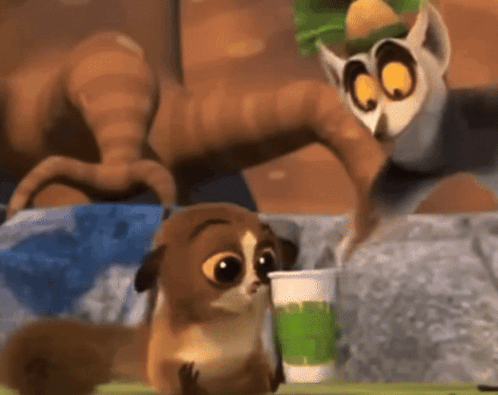 A Cartoon Lemur Is Drinking Out Of A Cup GIF
