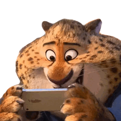 a cartoon leopard is looking at an apple phone