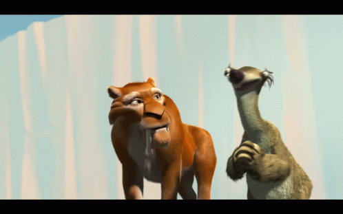 A Cartoon Lion And A Cartoon Sloth Are Standing Next To Each Other GIF