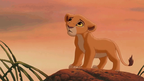 A Cartoon Lion Cub Is Standing On A Rock GIF