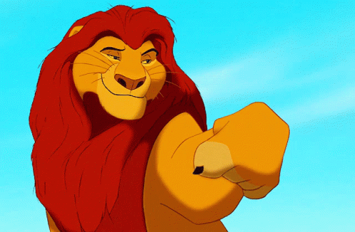 Cartoon Lion Pointing At Camera With Blue Sky GIF