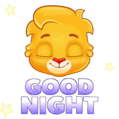 a cartoon lion with its eyes closed and the words " good night " below it