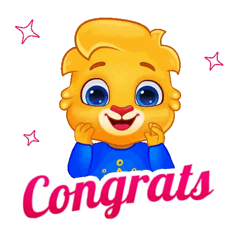 a cartoon lion with the word congrats written on it