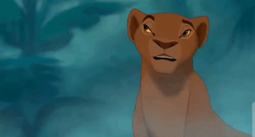 A Cartoon Lioness With A Blue Background And Yellow Eyes GIF